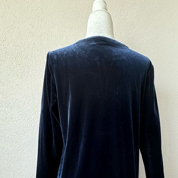 Susan Graver Artisan Velvet Blue Tunic Gold Bead Trim Long Sleeve Size Small - Picture 6 of 11
